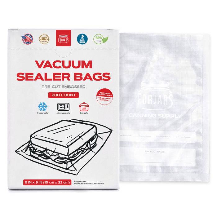 Forjars® 200 Count 6x9 Vacuum Sealer Bags - Textured on Both Sides, 7.5 Mil Thickness