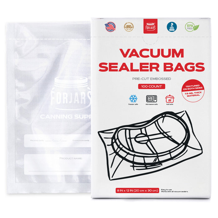 Forjars® 100 Count 8x12 Vacuum Sealer Bags - Textured on Both Sides, 7.5 Mil Thickness
