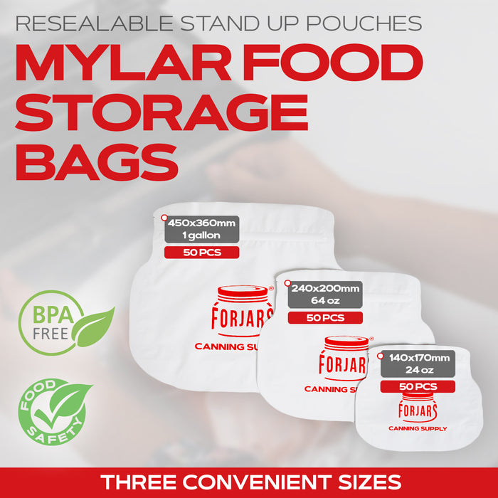 FORJARS® 64oz Mylar Bags  — 50 Count   7.5 mil per side (≈15 mil total)
