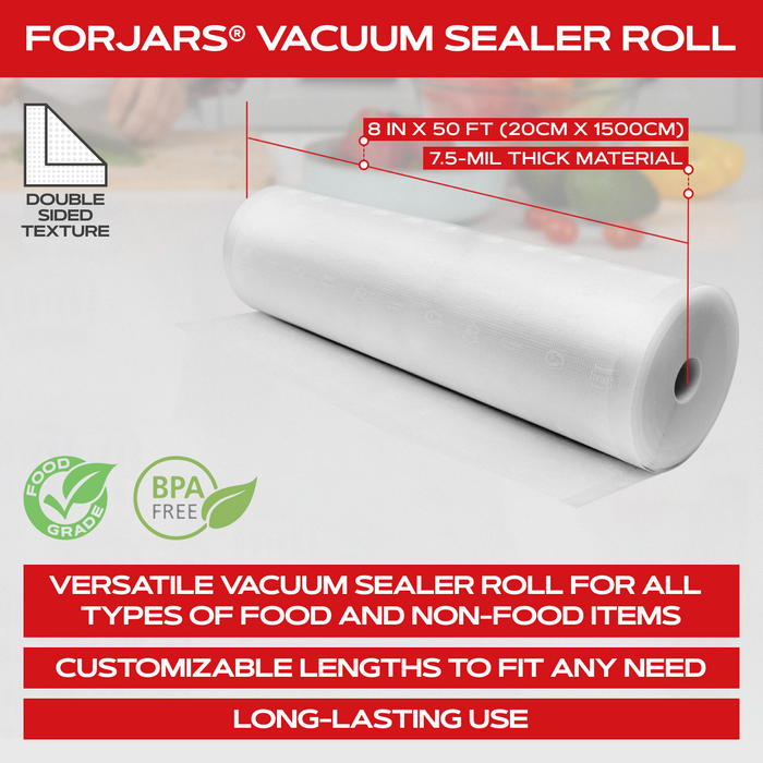 Vacuum Sealer Roll (8-inch) - Textured on Both Sides, 7.5 Mil Thickness