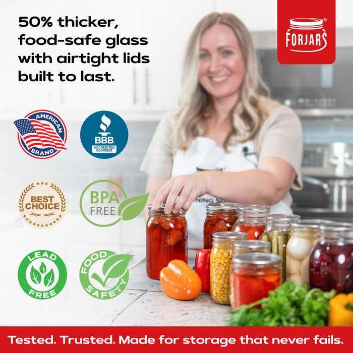 FORJARS® Premium Mason Jars – 16 oz (12-Pack) | Regular Mouth Glass Canning Jars