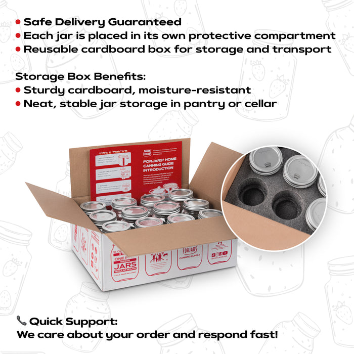 FORJARS® Premium Mason Jars – 16 oz (12-Pack) | Regular Mouth Glass Canning Jars