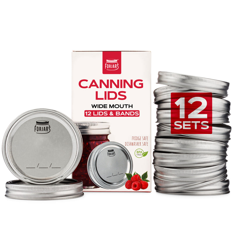 ForJars - 12 Wide Mouth Canning Lids + 12 Bands